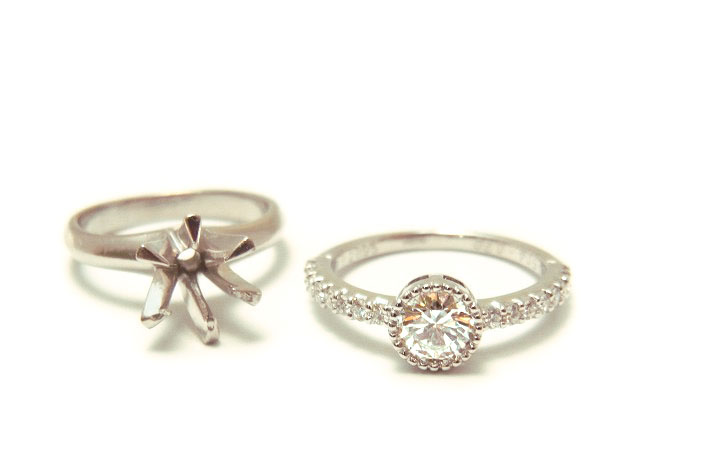 立爪デザインのダイヤモンドリングをハーフエタニティデザインへリフォーム - ジュエリーリフォーム事例｜ダイヤの指輪などのリフォームならジュエリー服部